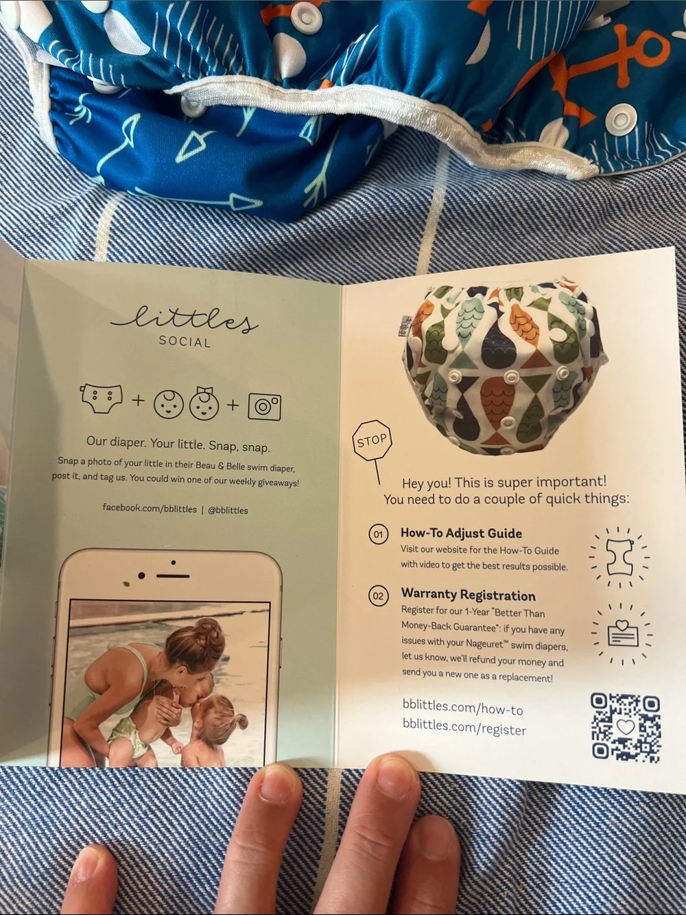 Reusable Swim Diaper - Blue Anchor Print and blue arrow